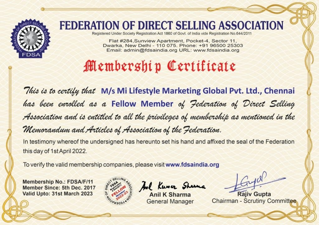Mi Lifestyle Certificate & Legal Documents